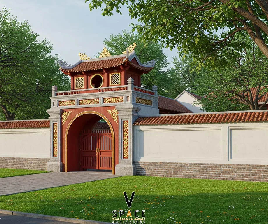 Cổng nhà thờ sử dụng mẫu sơn giả gỗ đẹp tông màu Căm xe