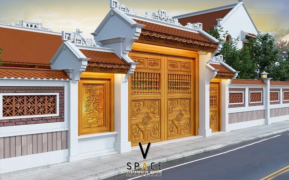 Mẫu sơn giả gỗ đẹp màu gỗ Mít vàng ấm áp cho gian thờ