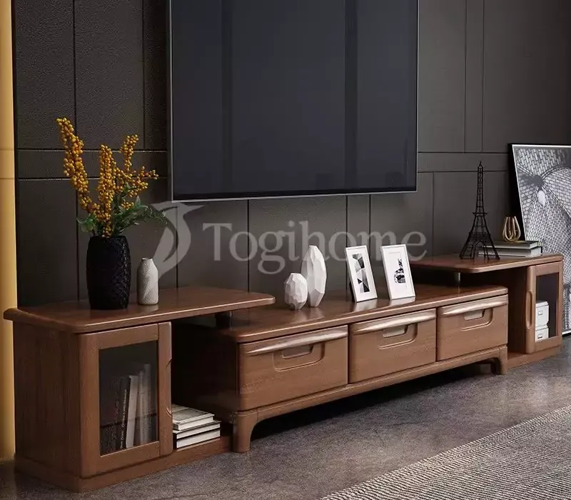 Thiết kế kệ tivi gỗ nguyên khối tinh tế, hiện đại