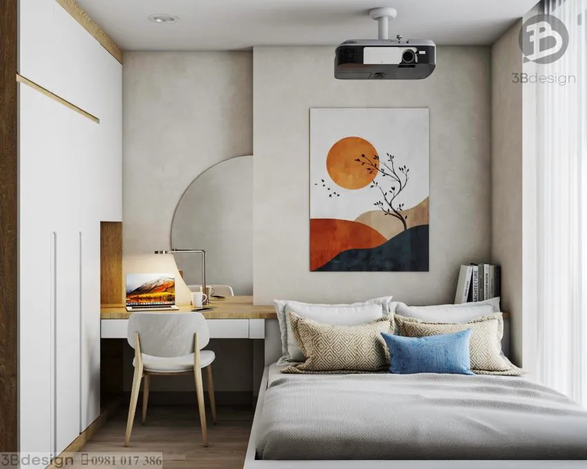 Phòng ngủ chính được thiết kế hiện đại, đơn giản