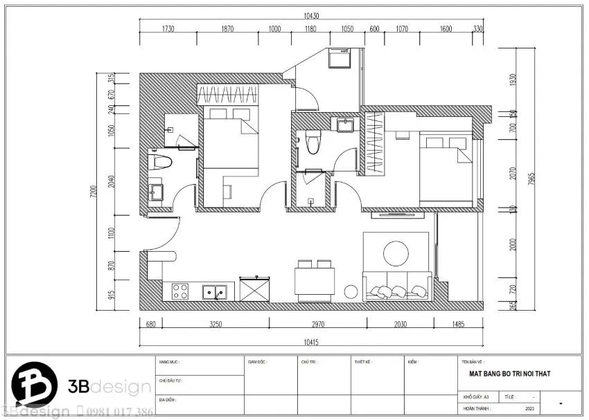 Bản vẽ công năng căn hộ Hoàng Huy conmerce 2 phòng ngủ