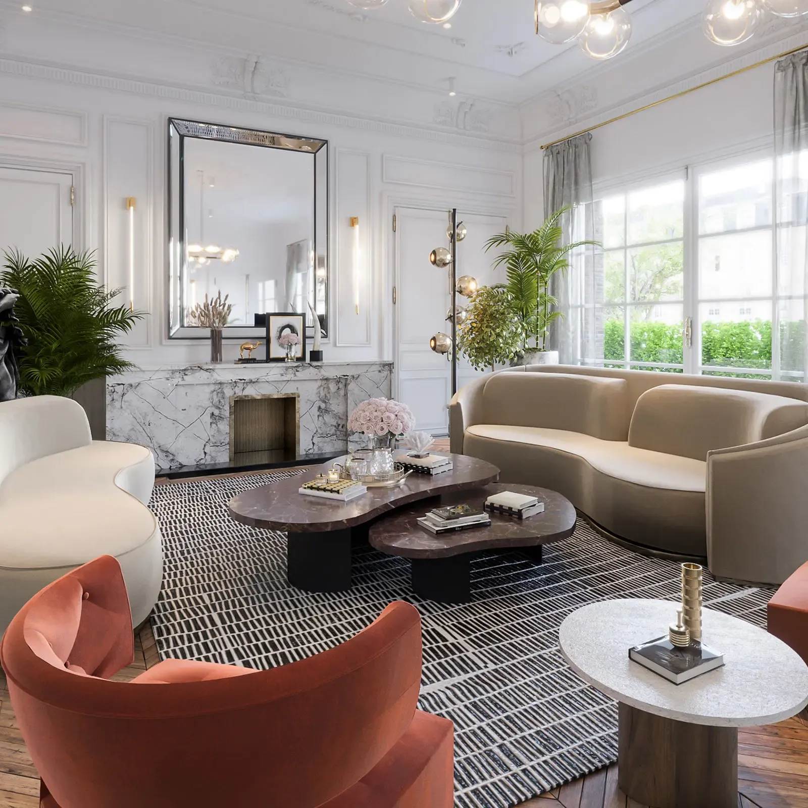 Mẫu thiết kế nội thất phòng khách nhà 2 tầng sang trọng