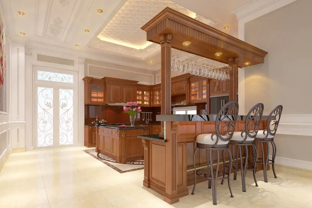 Mẫu thiết kế nội thất phòng bếp phong cách cổ điển