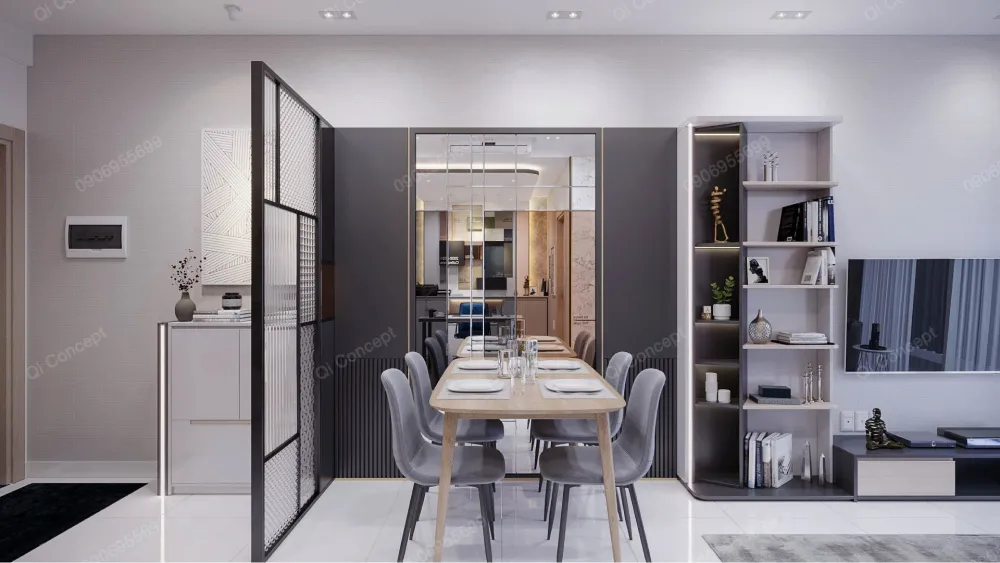 thiết kế nội thất phòng bếp căn hộ 1 phòng ngủ 40m2 chị n