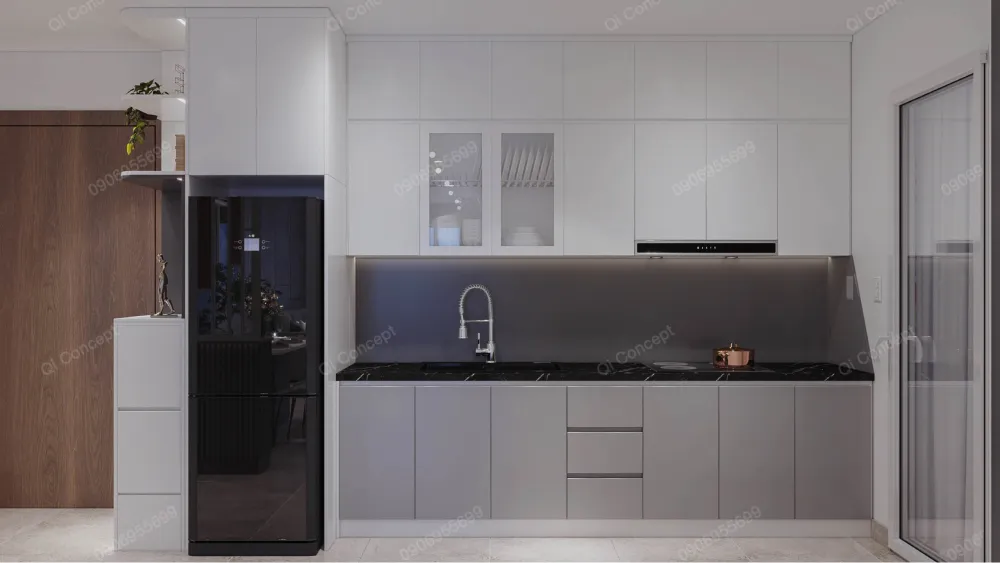 thiết kế nội thất phòng bếp căn hộ 2 phòng ngủ 70m2 anh Q