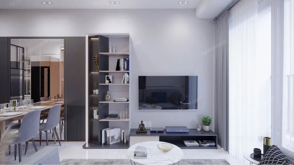 Thiết kế nội thất phòng khách căn hộ 1 phòng ngủ 40m2 chị n