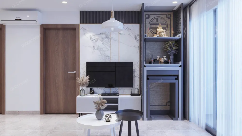 Thiết kế nội thất phòng khách căn hộ 2 phòng ngủ 70m2 anh Q