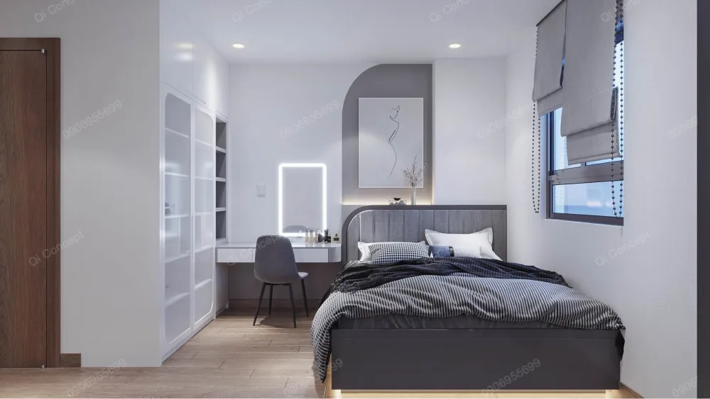 thiết kế nội thất phòng ngủ master căn hộ 2 phòng ngủ 70m2 anh Q