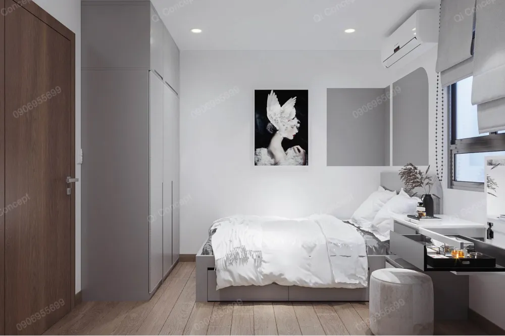 thiết kế nội thất phòng ngủ phụ căn hộ 2 phòng ngủ 70m2 anh Q