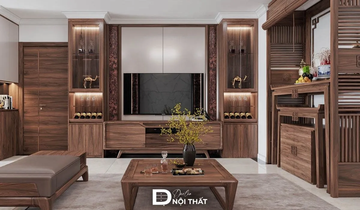 Mẫu trang trí phòng khách nhà cấp 4 có bàn thờ đứng