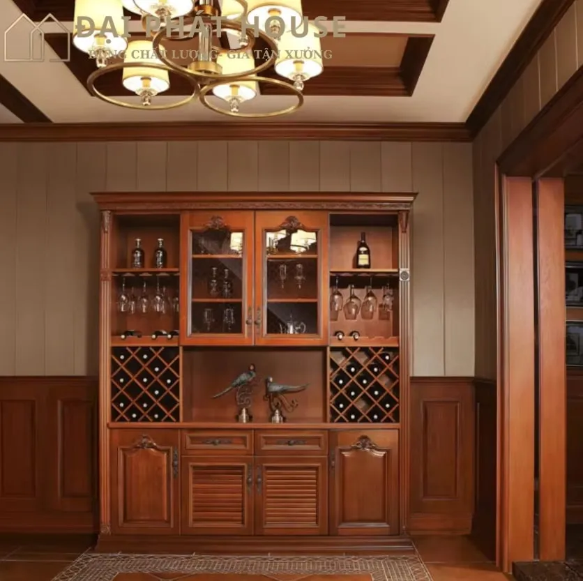 Tủ rượu gỗ óc chó phòng khách hiện đại mang vẻ đẹp sang trọng và độ bền vượt trội