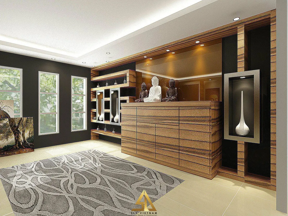 Mẫu 2: Thiết kế tủ thờ Phật phòng khách hiện đại dạng đứng