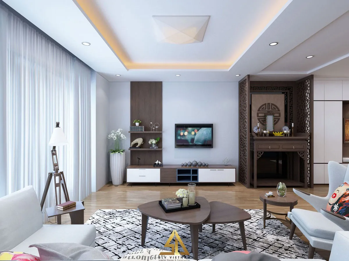 Mẫu 5: Thiết kế tủ thờ phòng khách chung cư cao cấp dạng đứng