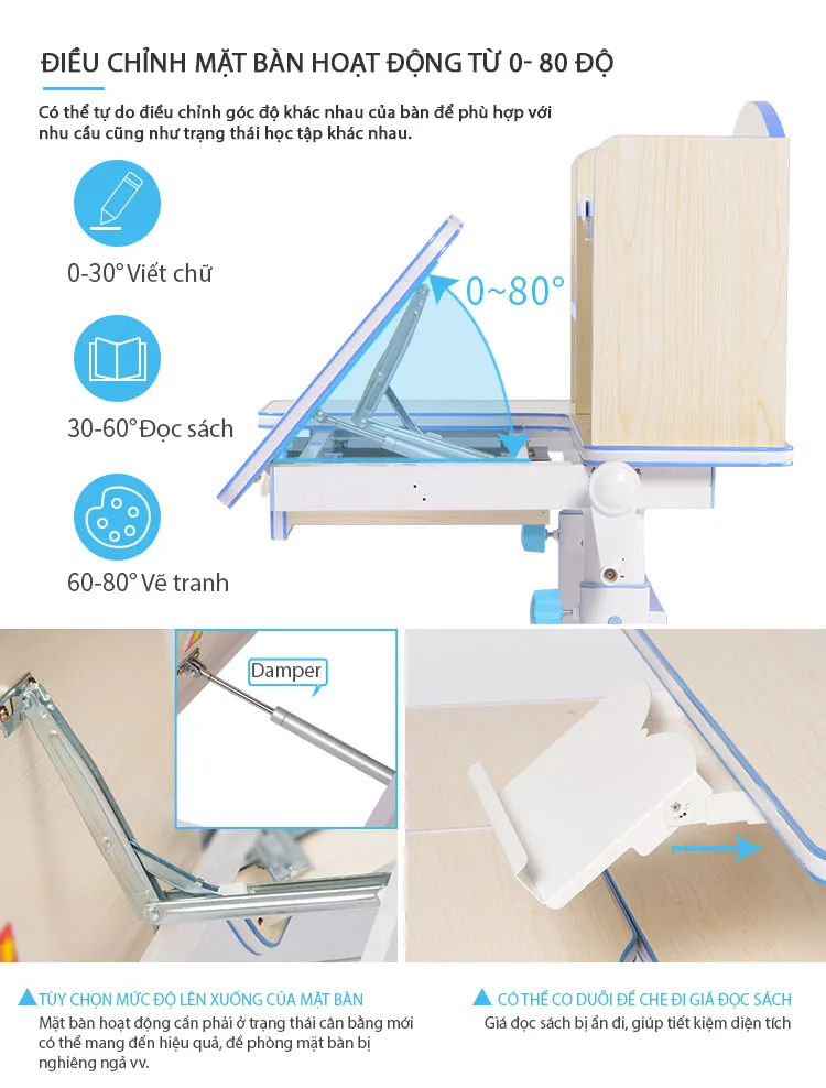 Thông tin chi tiết về tính năng bàn học chống gù