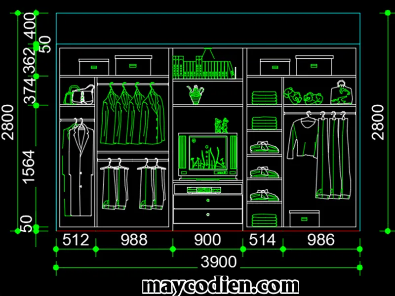 Giao diện thư mục file CAD tủ quần áo phân loại theo số cánh và vật liệu