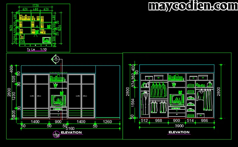 Thư viện CAD tủ quần áo 3 cánh gỗ sồi với chi tiết thanh treo và ngăn kéo