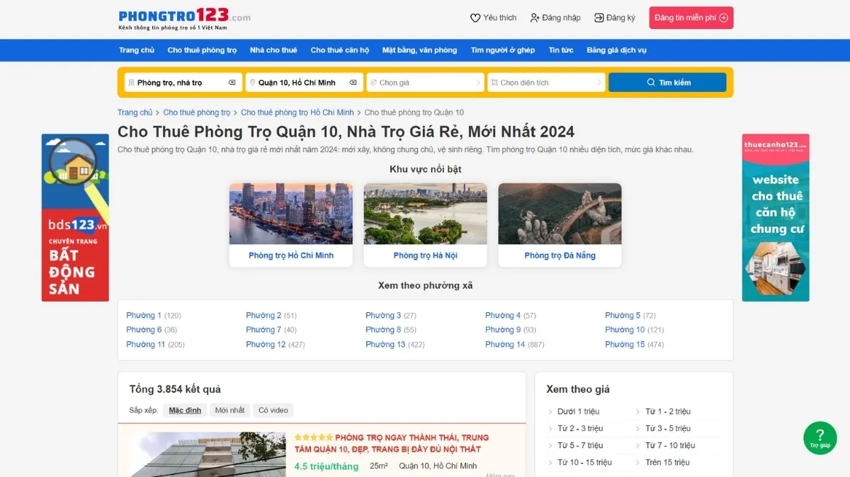 Tìm phòng trọ full nội thất quận 10 trên Phongtro123