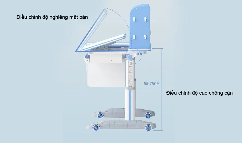 Bàn học thông minh có thể điều chỉnh chiều cao linh hoạt giúp hỗ trợ bảo vệ mắt