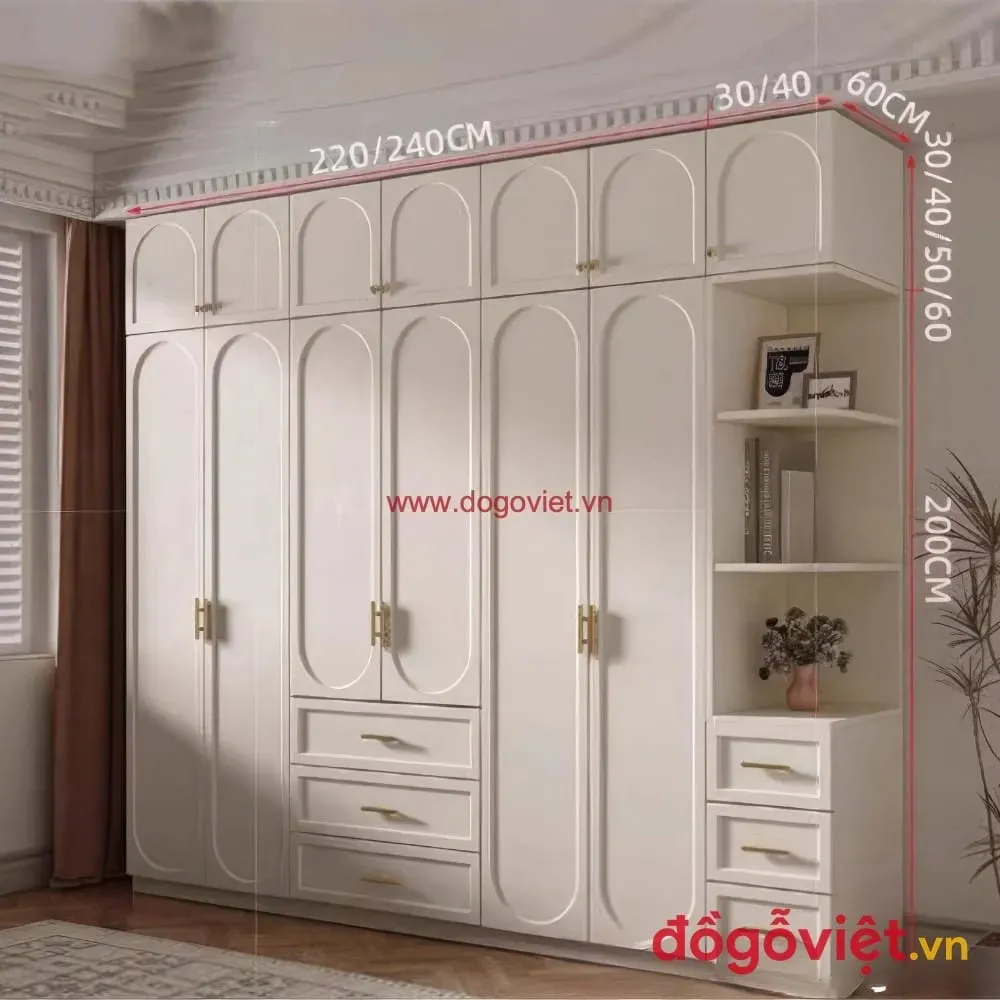 Tủ quần áo 6 cánh kích thước 260cm phù hợp phòng 18m²