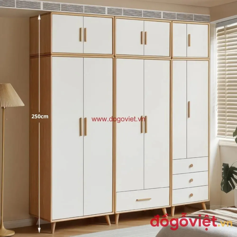 Tủ quần áo gỗ sồi 6 cánh với khung mộng âm dương chắc chắn
