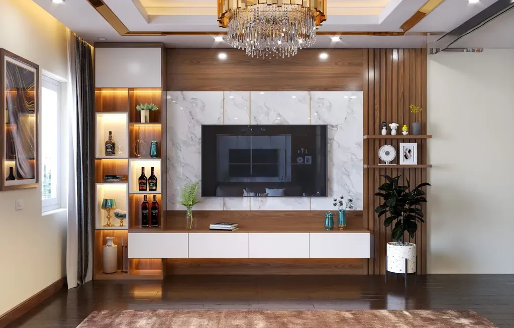 Kệ tivi kết hợp tủ rượu hiện đại vừa sang trọng vừa thời thượng