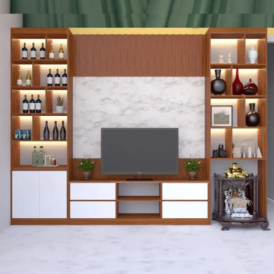 Kệ tivi kết hợp tủ rượu kịch trần gỗ công nghiệp thiết kế tối giản