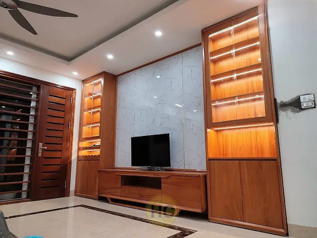 Kệ tivi kết hợp tủ rượu kịch trần gỗ tự nhiên 100% đẳng cấp