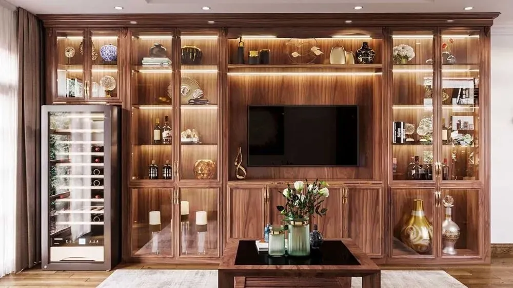 Kệ tivi kết hợp tủ rượu phong cách hiện đại tạo không gian sang trọng