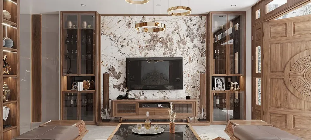 Kệ tivi kết hợp tủ rượu phong cách hiện đại màu sắc nhã nhặn