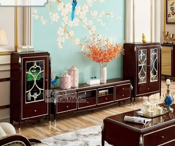 Bộ tủ kệ tivi tân cổ điển giản dị
