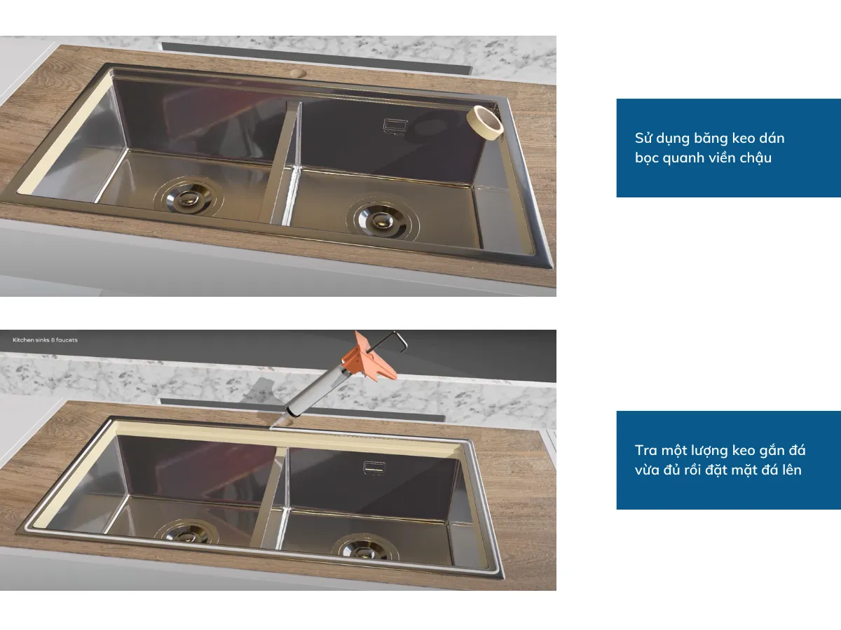 Tra keo gắn chậu rửa bát âm bàn đá chuyên dụng