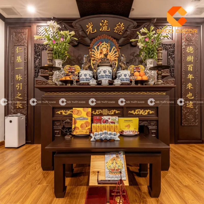 trang trí bàn thờ ngày tết với không gian gia tiên trang nghiêm