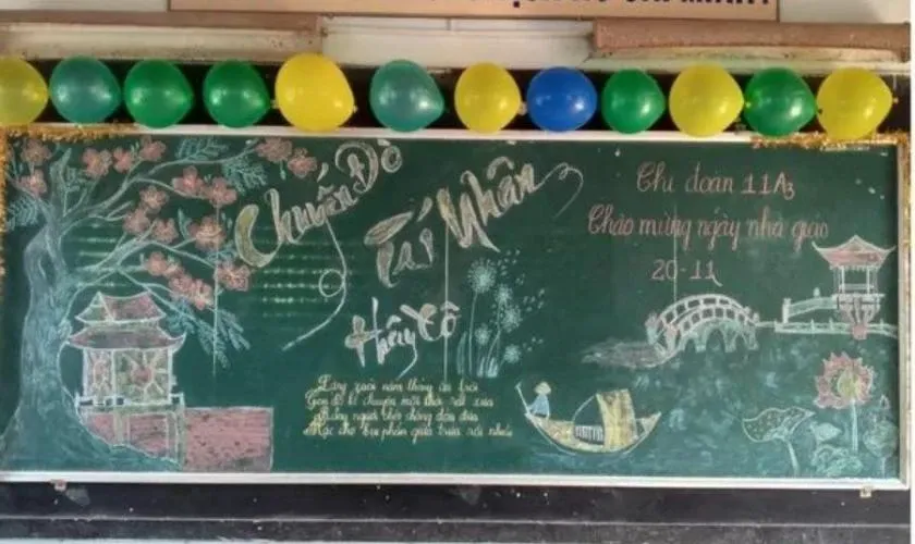 Bố cục bóng bay hài hòa cho bảng lớp