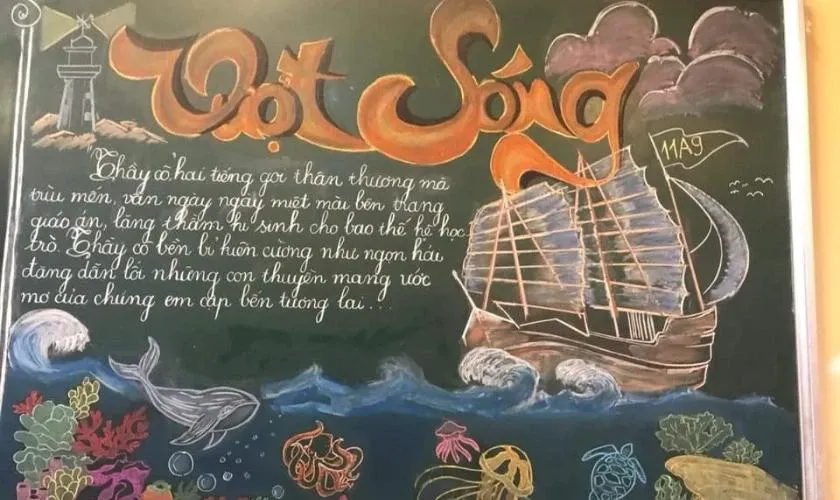 Mẫu trang trí bảng 20/11 bằng phấn vẽ đơn giản