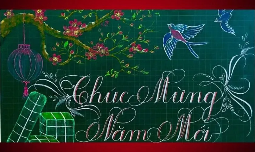 Trang trí bảng Tết 2026 Bính Ngọ đơn giản