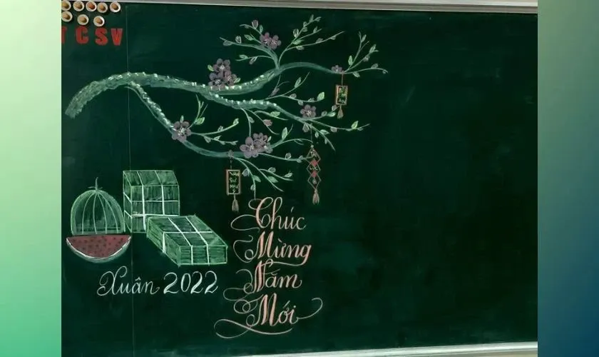 Trang trí bảng Tết 2026 Bính Ngọ hình bánh chưng, bánh dày