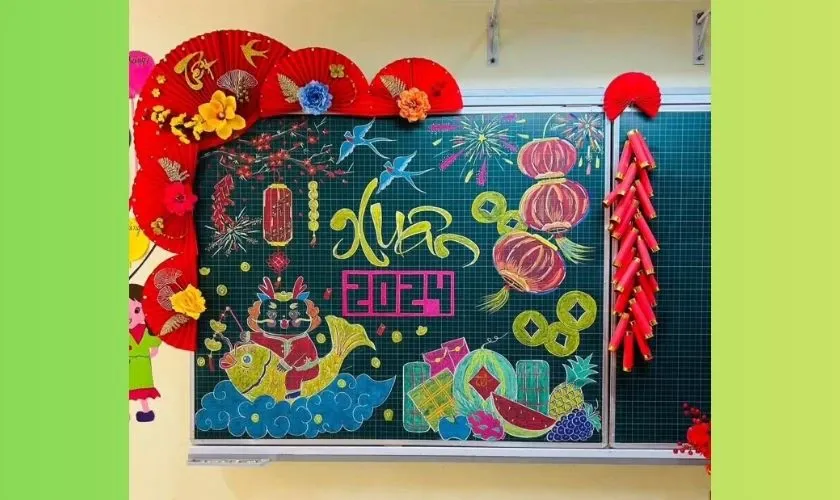 Mẫu trang trí bảng Tết 2026 chủ đề ẩm thực