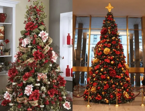 Trang trí cây thông tông màu đỏ