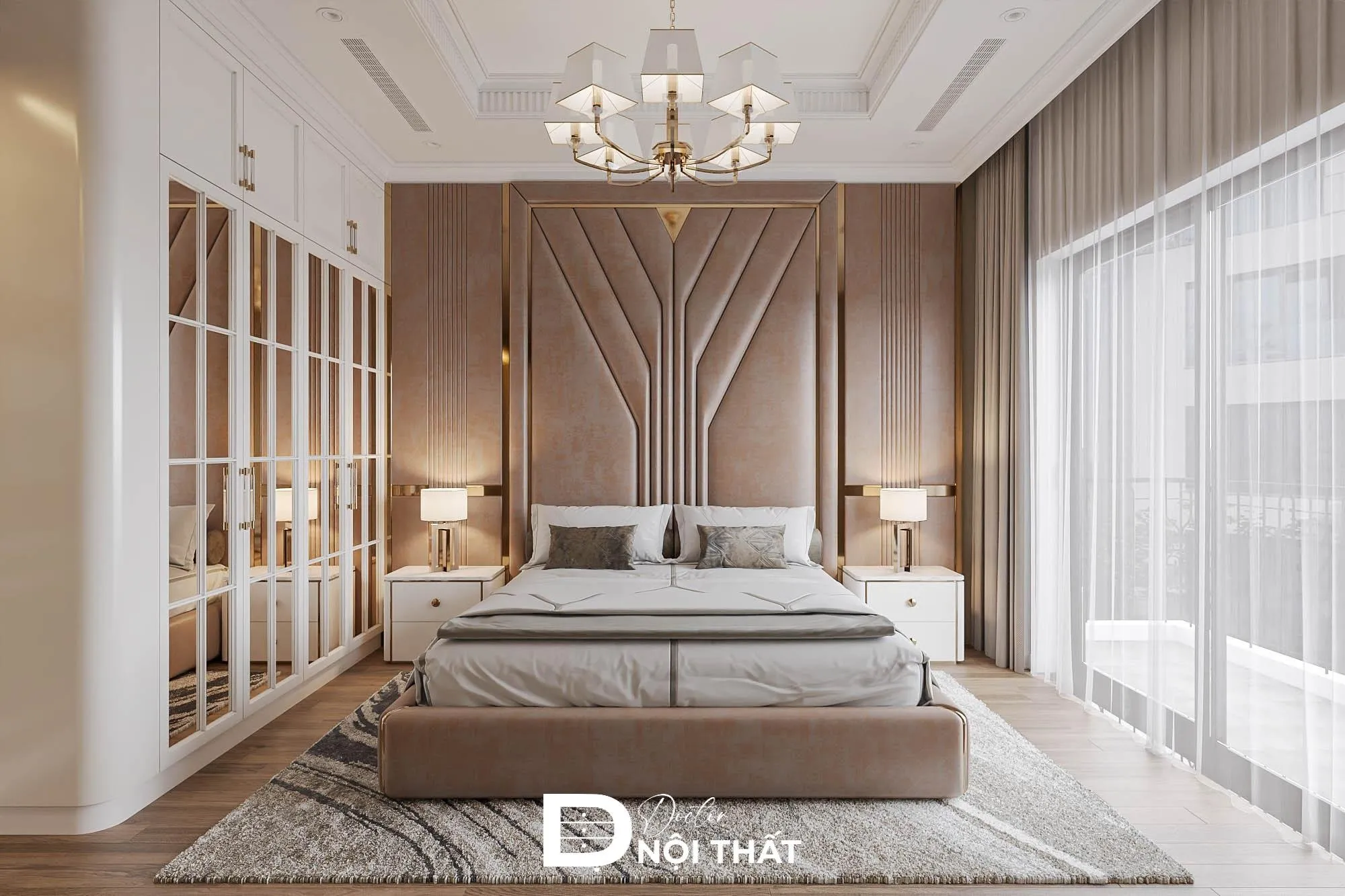 Vách đầu giường bọc da