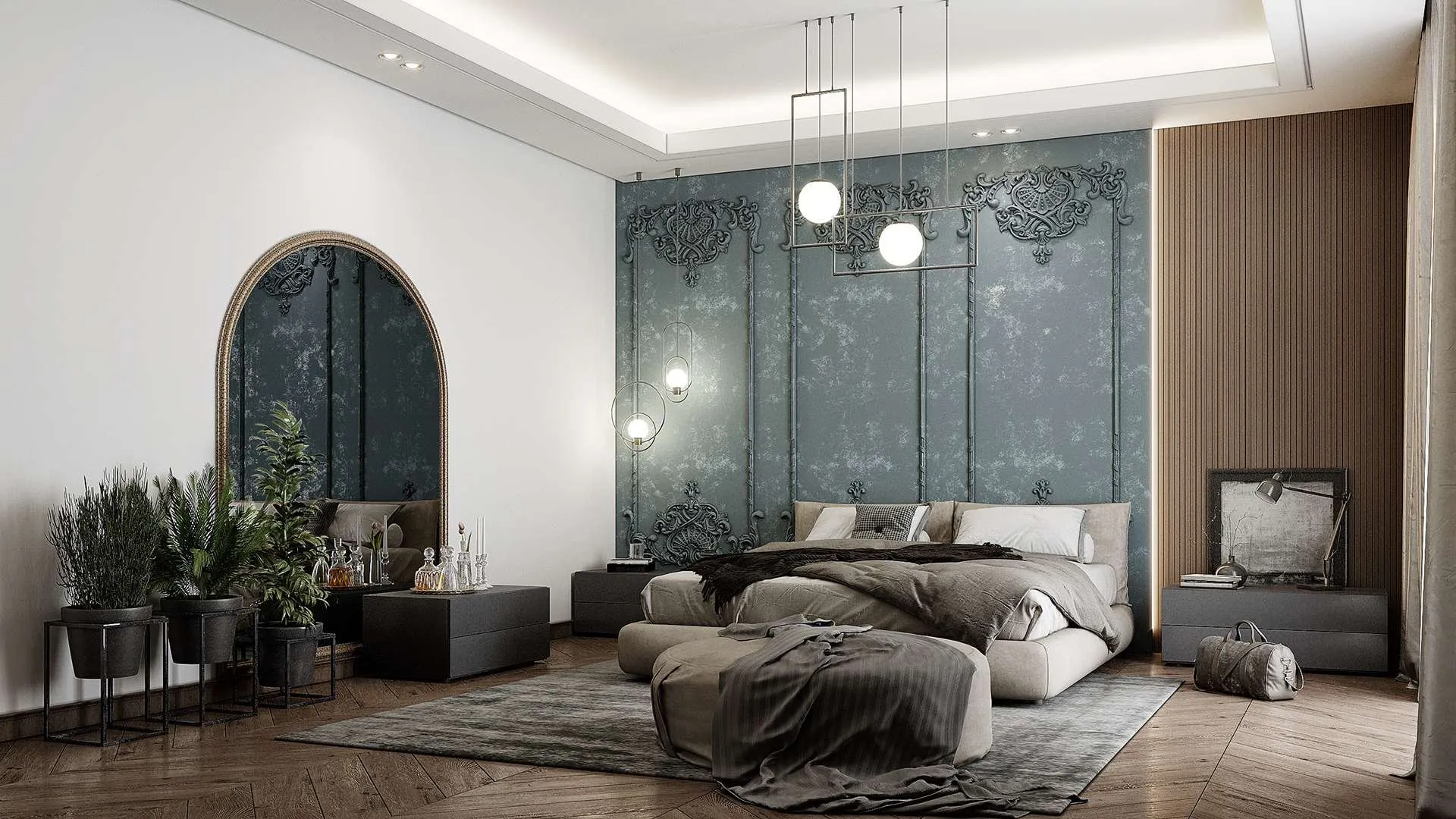 Trang trí đầu giường ngủ bằng giấy dán tường