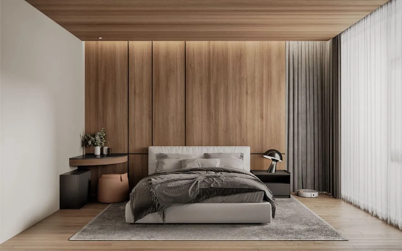 Đầu giường ốp gỗ tự nhiên