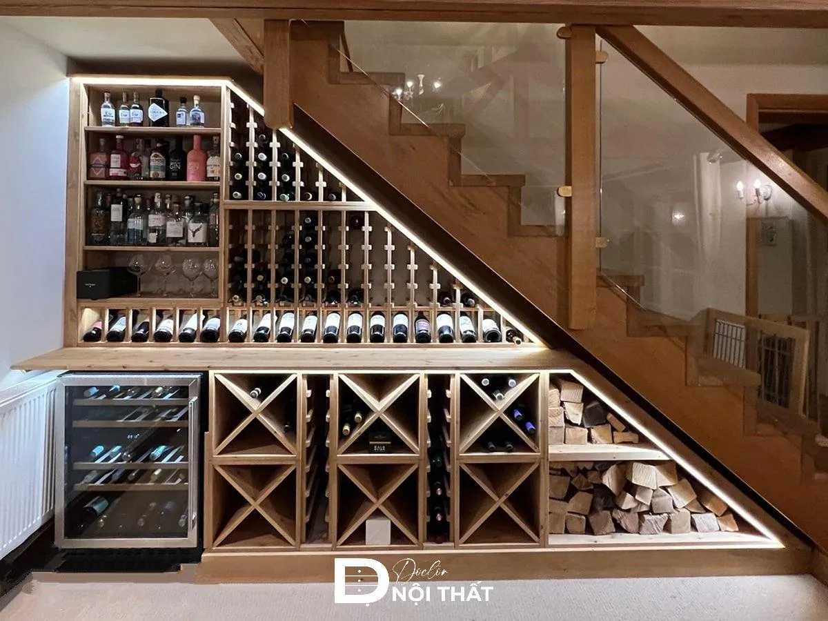 Tủ rượu kính trong suốt với đèn LED vàng ấm