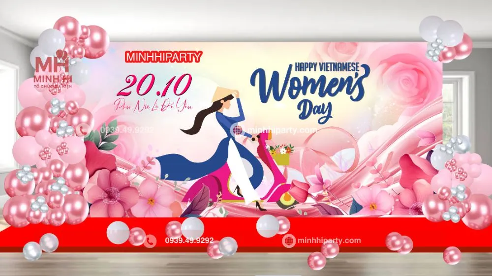 Trang trí sân khấu backdrop sự kiện 20/10 ngày phụ nữ Việt Nam