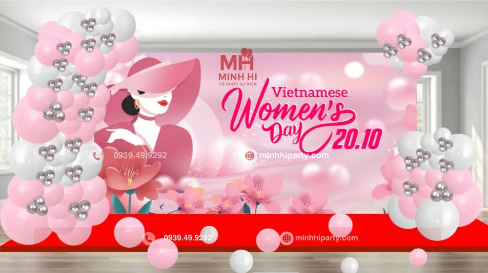 Trang trí background 20/10 kết hợp bong bóng tone màu Pastel