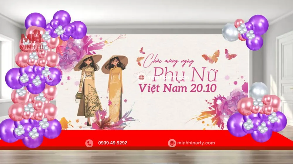 Dịch vụ thi công trang trí background 20/10 do Minh Hi Party cung cấp