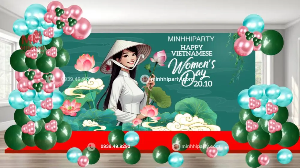 Mẫu thiết kế trang trí sự kiện 20/10 với tone xanh tươi mát