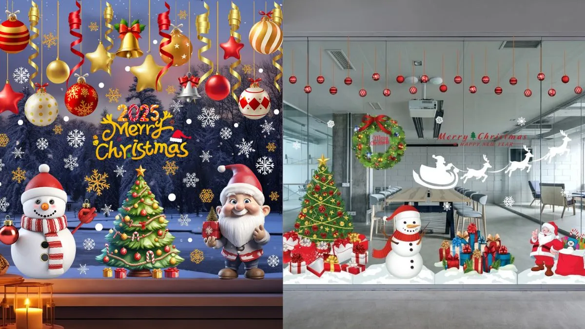 Cửa kính Noel có cây thông nhỏ xinh