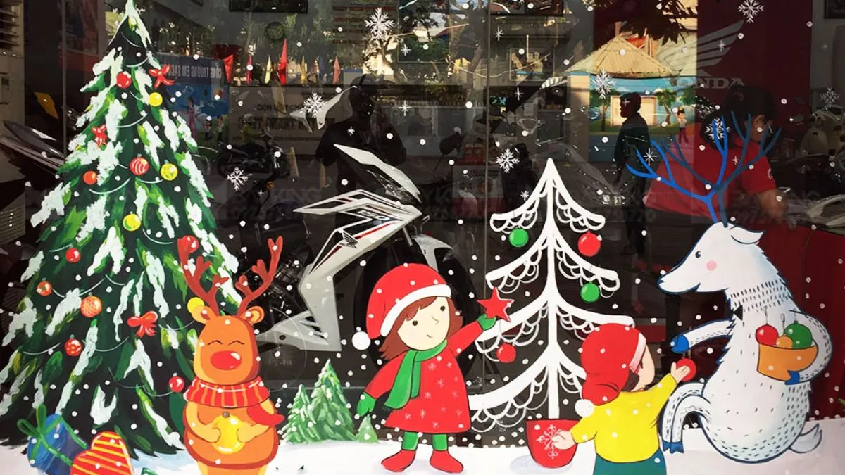Sáng tạo vẽ Noel trên cửa kính