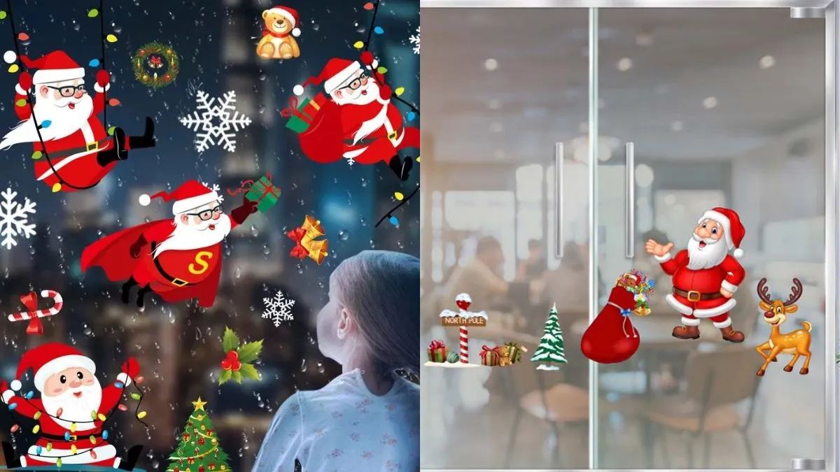 Hình xốp ông già Noel trên cửa kính