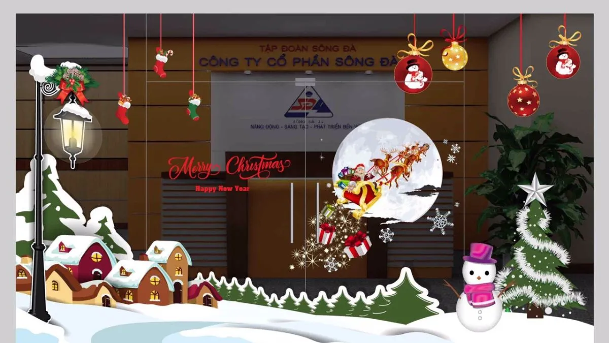 Trang trí Noel cửa kính lung linh với hình người tuyết
